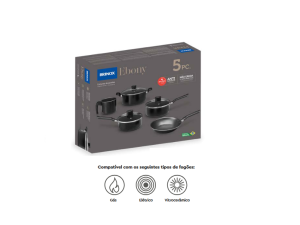 JOGO 5 PANELAS ALUMINIO TP-VIDRO  EBONY- PRETO