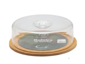 BOLEIRA DE BAMBU COM TAMPA DE ACRILICO 28CM