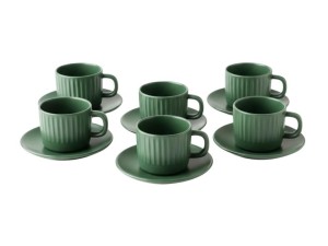 JOGO DE XICARAS COM 6 PEÇAS DE CERAMICA 85ML VERDE FRIZADO COM PIRES 
