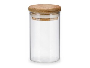 POTE DE VIDRO 550ML HERMETICO COM TAMPA DE BAMBU