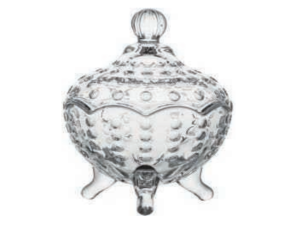 BOMBONIERE VIDRO 12CM C/ 3-PES BOLINHAS