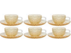 JOGO 6 XICARA VIDRO 160ML AMBAR C/PIRES