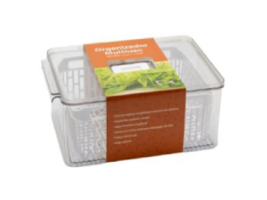 ORGANIZADOR DE ACRILICO 32X22CM COM TAMPA E CESTO