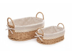 CONJUNTO COM 2 CESTOS RATAN 29X21CM OVAL ESTAMPA FLORAL